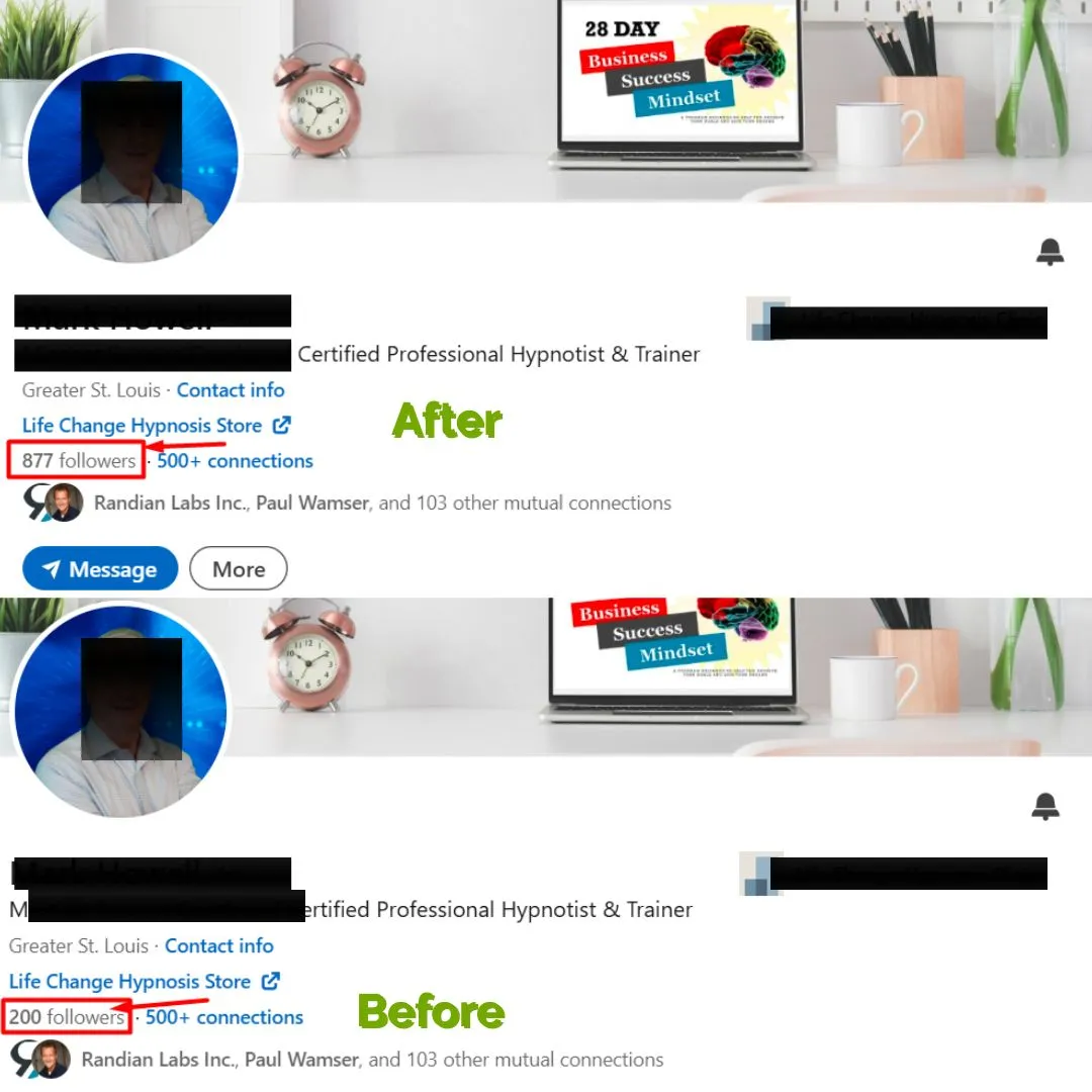 Before and after results for Buying Linkedin Followers from RB IT Agency US