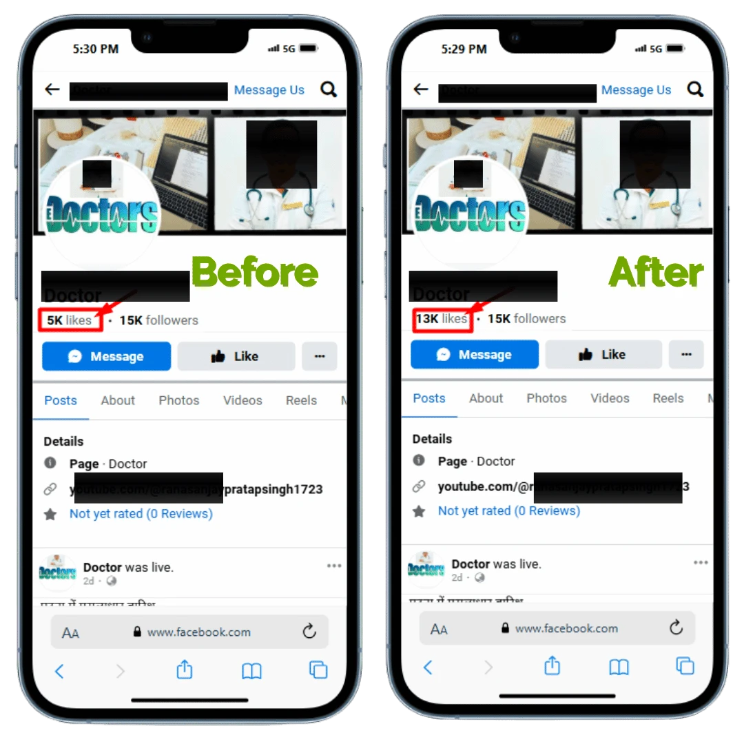 Before and after results for buying facebook likes from RB IT Agency US